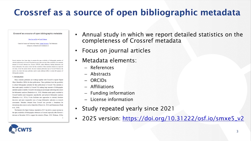 Crossref as a source of open bibliographic metadata.